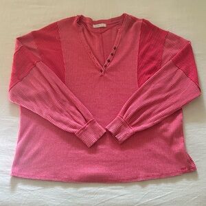 WE THE FREE Callisto Pink Striped Dolman Henley Thermal Top Hot Berry